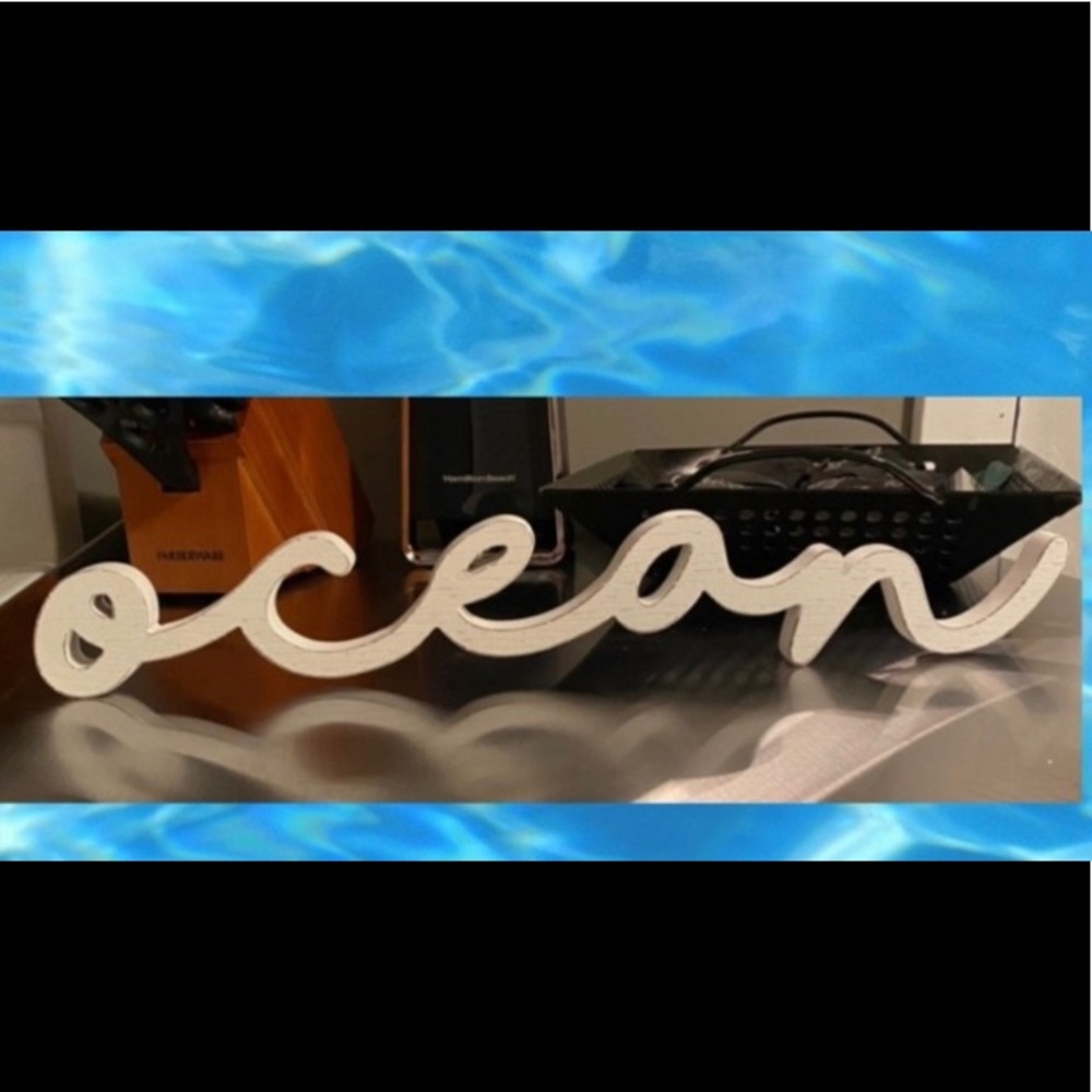White Wood OCEAN Script Sign